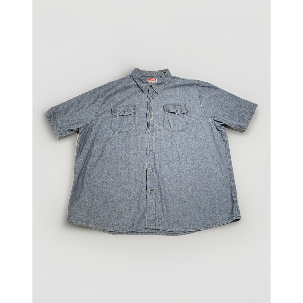 Wrangler Premium‎ Quality Short Sleeve Button Down Shirt Blue Men's 3XL Chambray